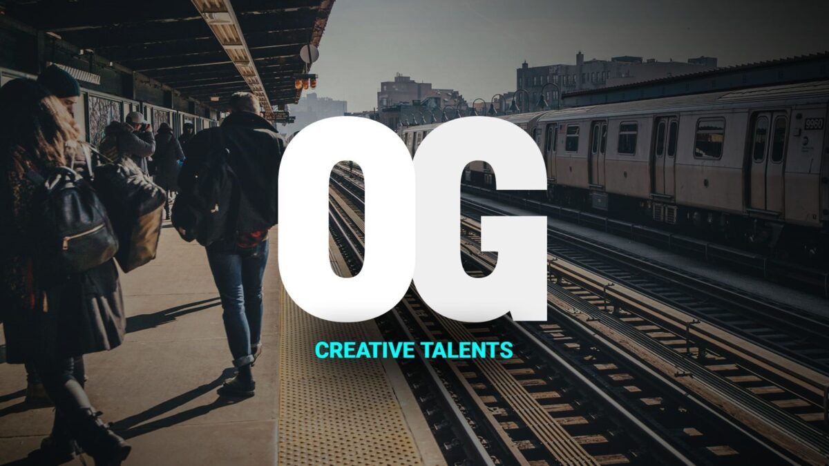 OG Talents. Kuvassa taustalla junaraiteet ja laituri sekä raiteilla kauempana seisova juna. Kuvan päällä OG Talentsin logo.